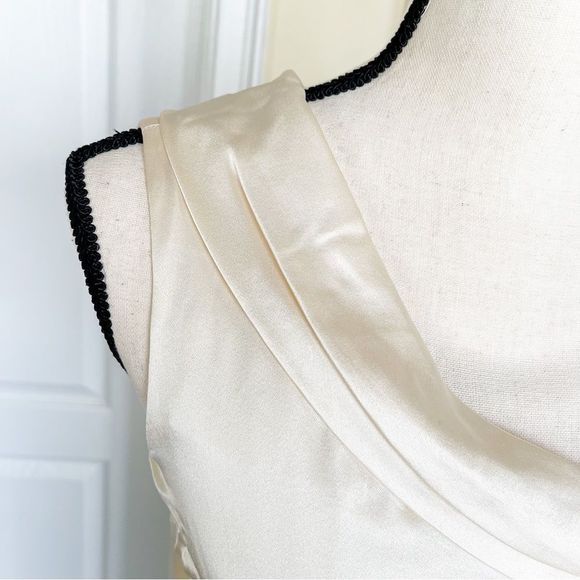 Antonio Melani 0 One Shoulder Cream White Black Contrast Silky Evening Dress - Picture 5 of 15